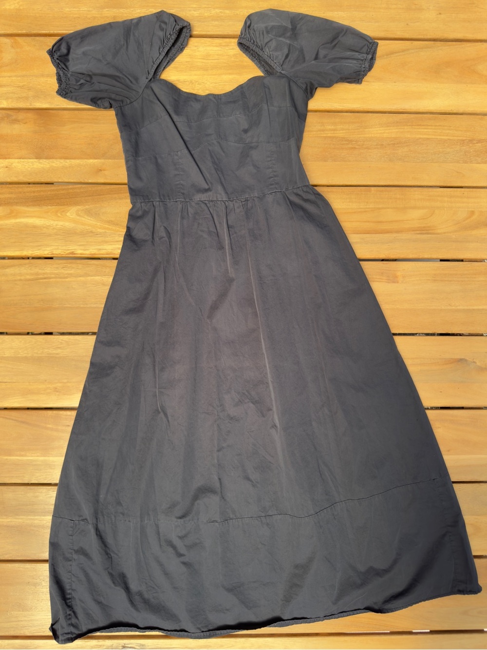 Puff-Sleeve Square Neck Navy Midi Dress